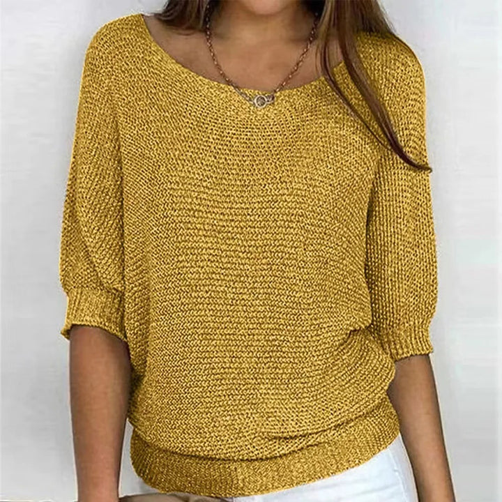 Men's Khaki Crew-Neck Half-Sleeve Knitted Sweater