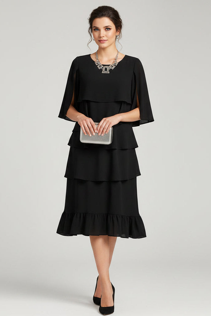 Elegant women's A-line midi dress with delicate ruffles, perfect for summer casual or chic versatile style.