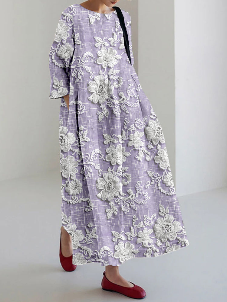 Comfortable and elegant floral maxi dress with 3/4 sleeves, a flowy option for women, including plus sizes.