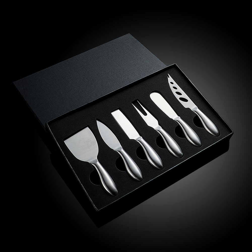 Modern 6-piece stainless steel cheese knife set, perfect kitchen tools for gourmet cheese lovers.