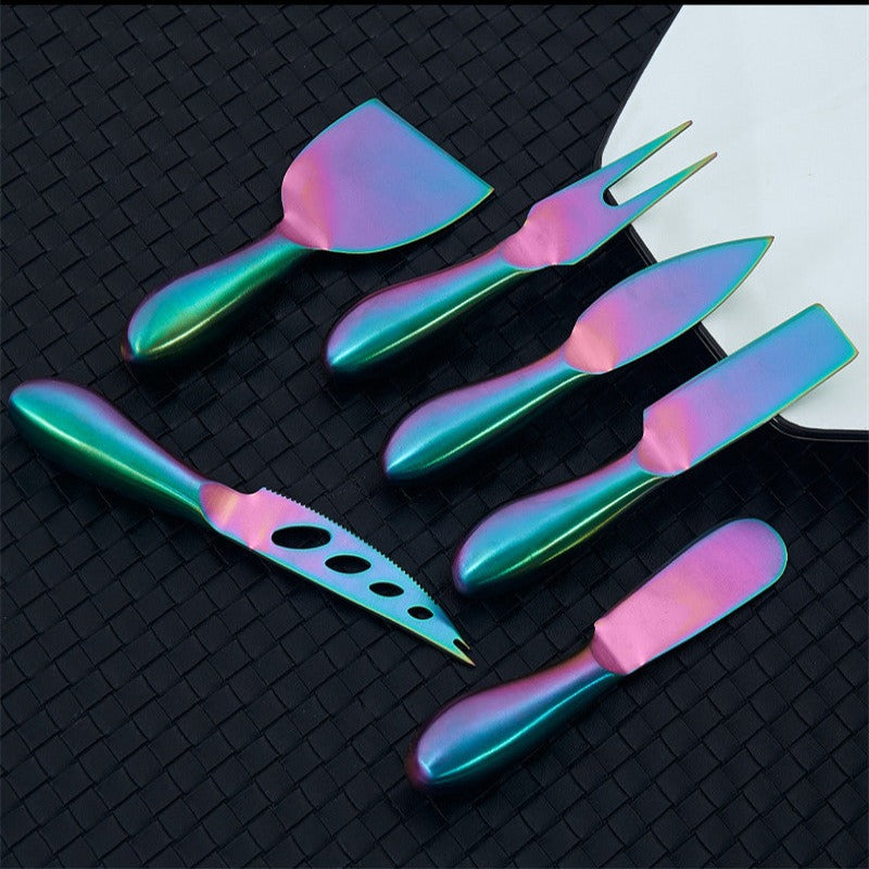 Premium 6-piece stainless steel cheese knife set, perfect for any cheese board or party.