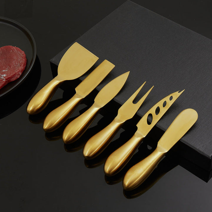 Durable 6-piece stainless steel cutlery set for slicing and serving a variety of cheeses.