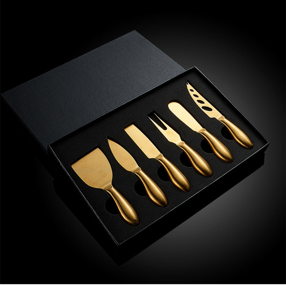 Complete 6-piece stainless steel cheese cutlery set for easy, professional cheese serving.