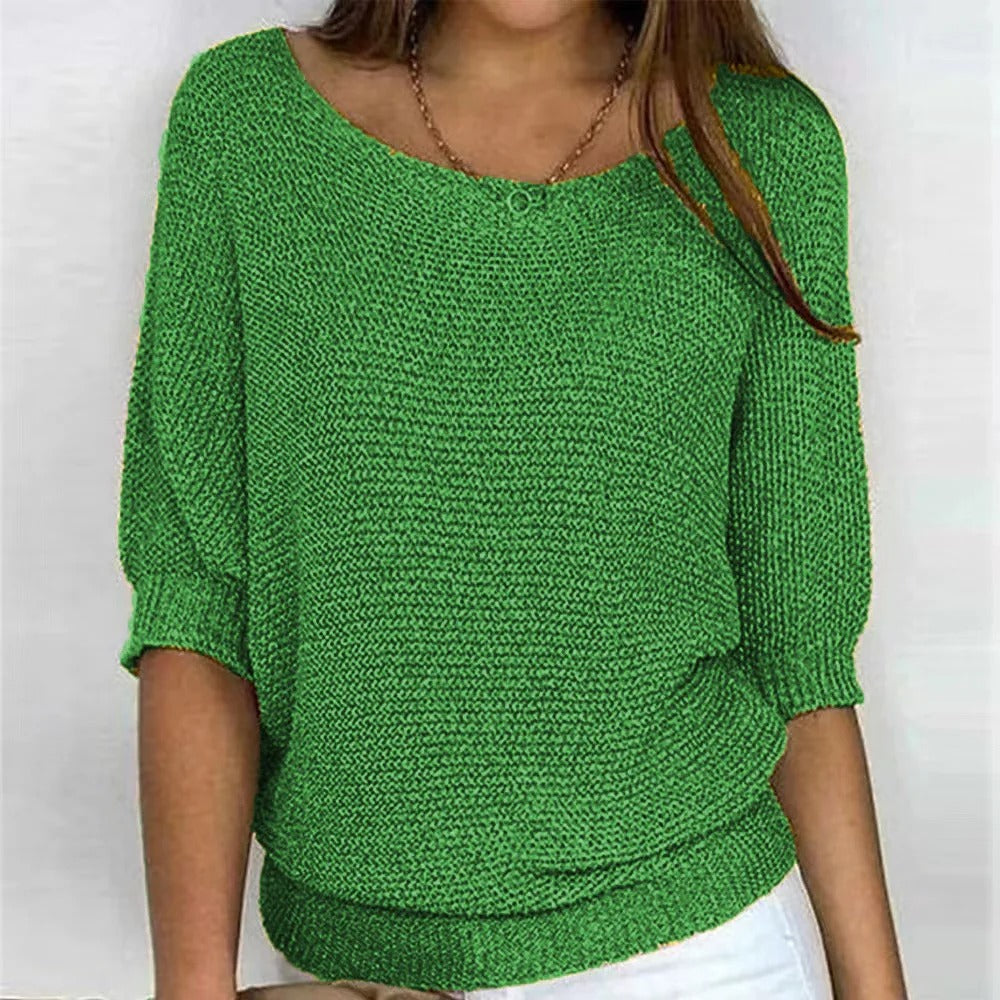 Men's Khaki Crew-Neck Half-Sleeve Knitted Sweater