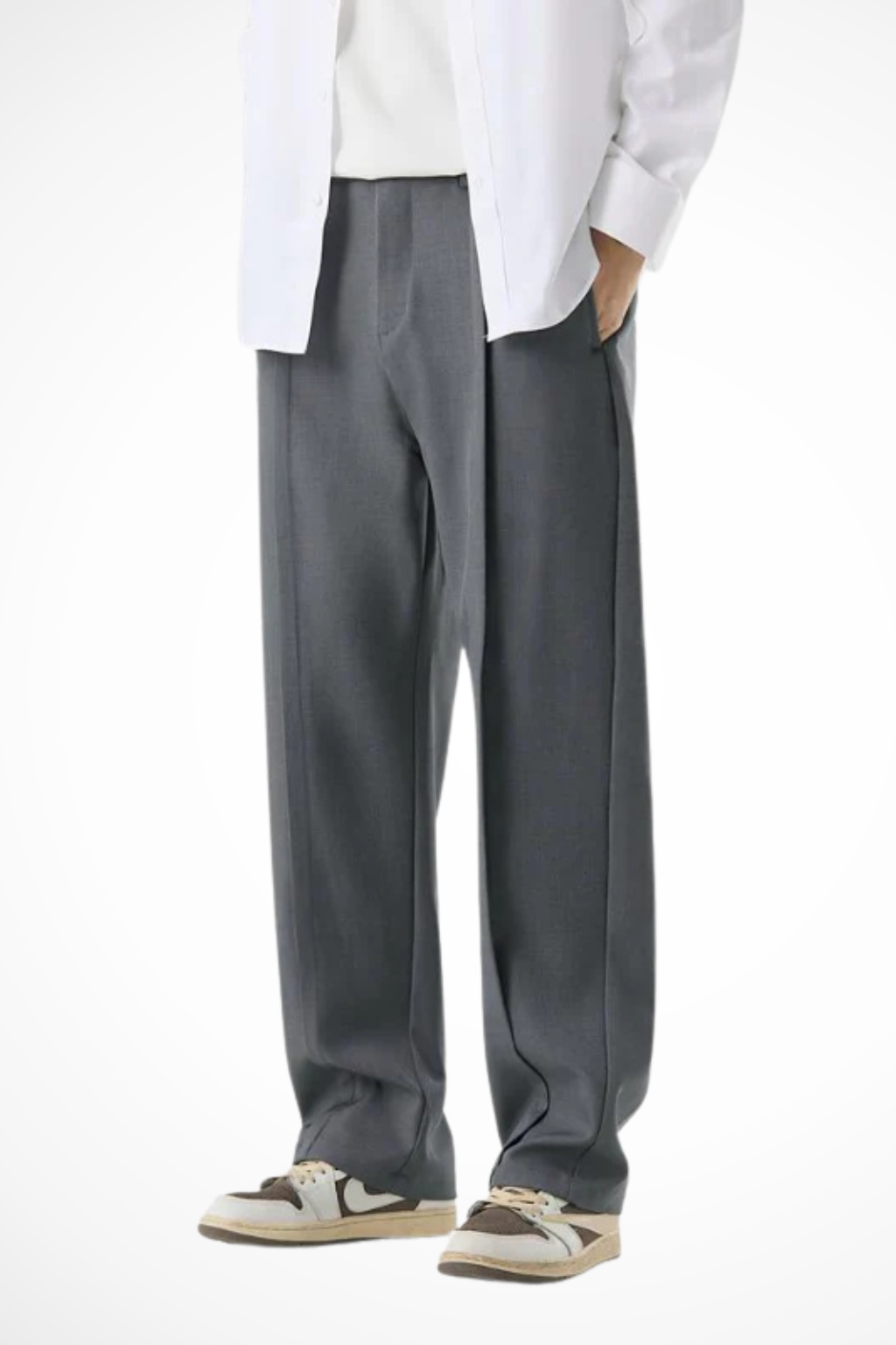 Smart casual men's wide leg trousers. Tailored with front pleats & a sleek straight hemline.