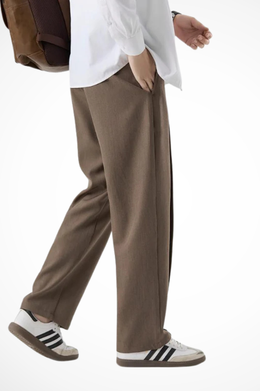 Modern men's pleated wide leg trousers, tailored for a straight hem finish. Stylish fashion.