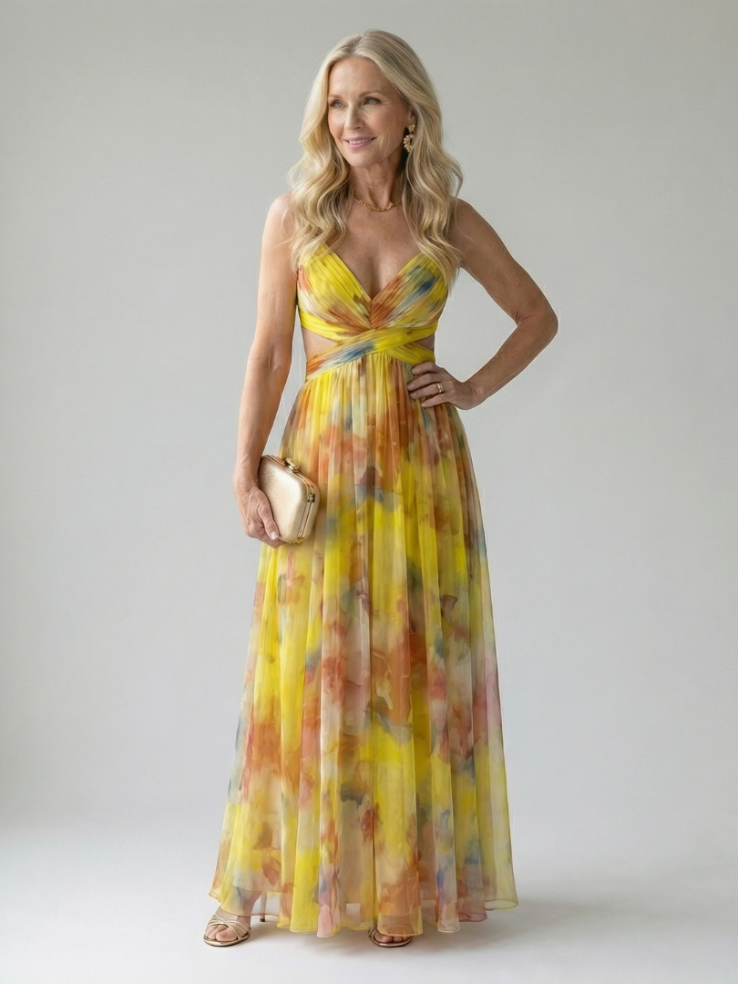 Effortless women's soft wrap maxi dress, comfortable and flowy for summer casual elegance.