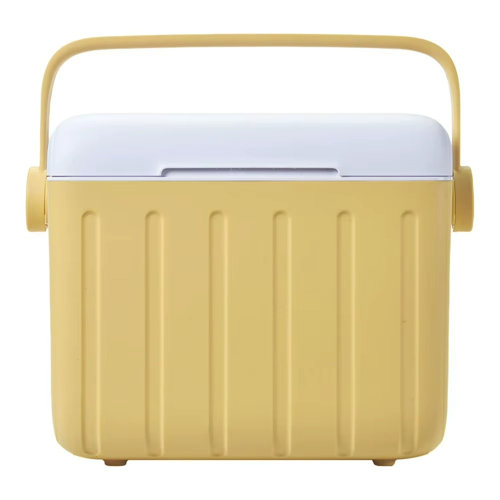 Vibrant yellow 6L portable insulated cooler box, perfect for keeping drinks and food cold at the beach or picnic.