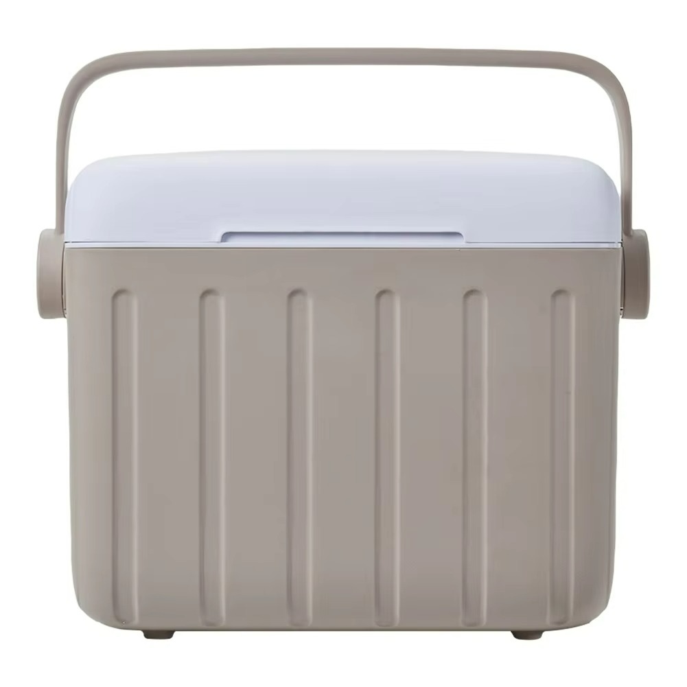 Cream color 6L portable insulated ice box, excellent for picnics, beach days, and keeping beverages chilled outdoors.