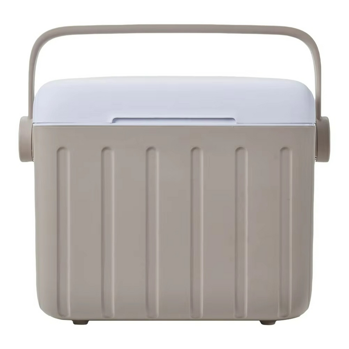 Cream color 6L portable insulated ice box, excellent for picnics, beach days, and keeping beverages chilled outdoors.