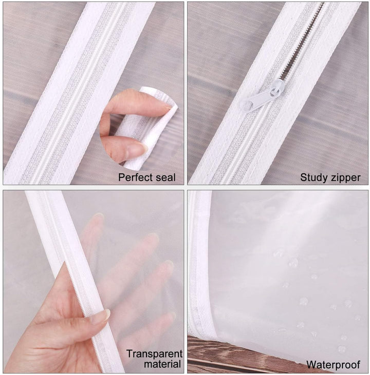 Clear garment cover, 71", for formal dresses & bridal wear. Home storage.