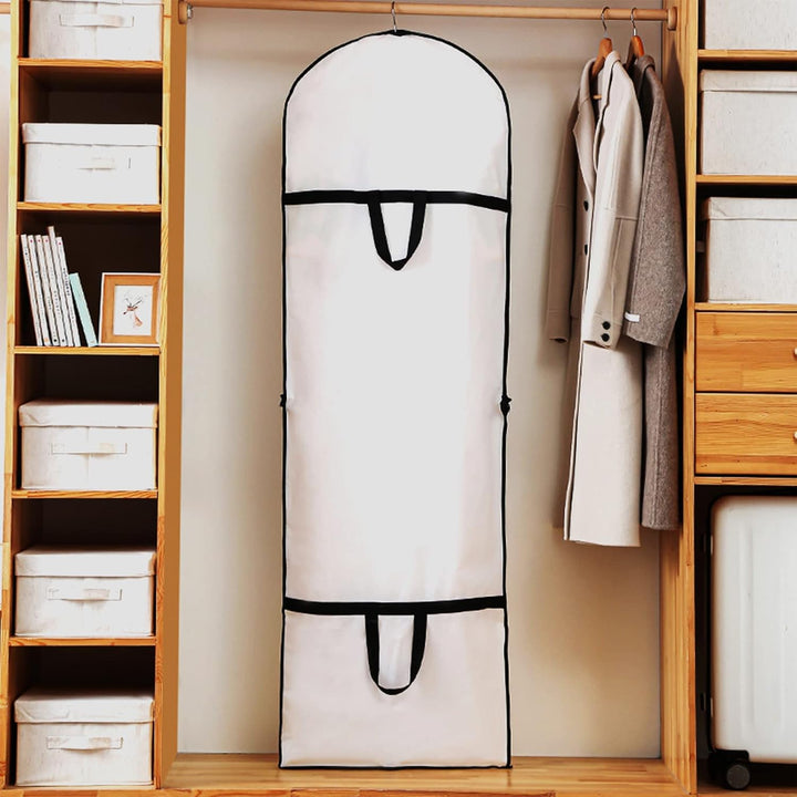 Durable 71-inch dress protector for gowns. Keeps formalwear wrinkle-free.