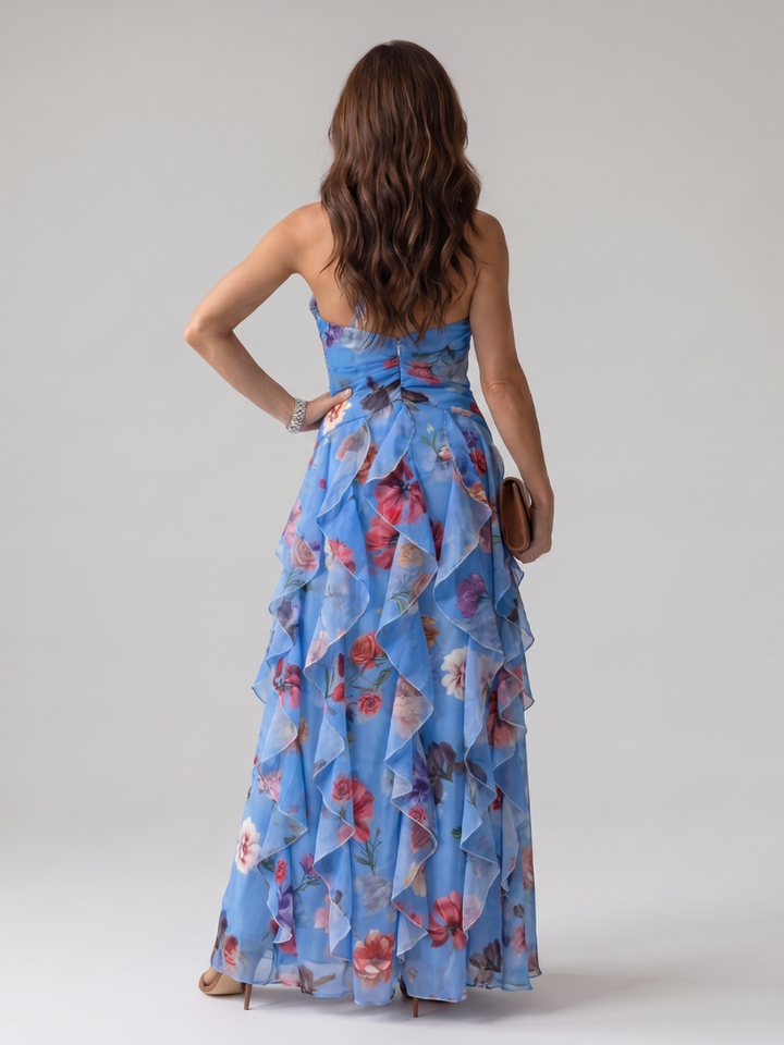 Lightweight summer halter neck floral maxi dress for women, ruched bodice, comfortable & stylish. [[lstfy-media:7]]