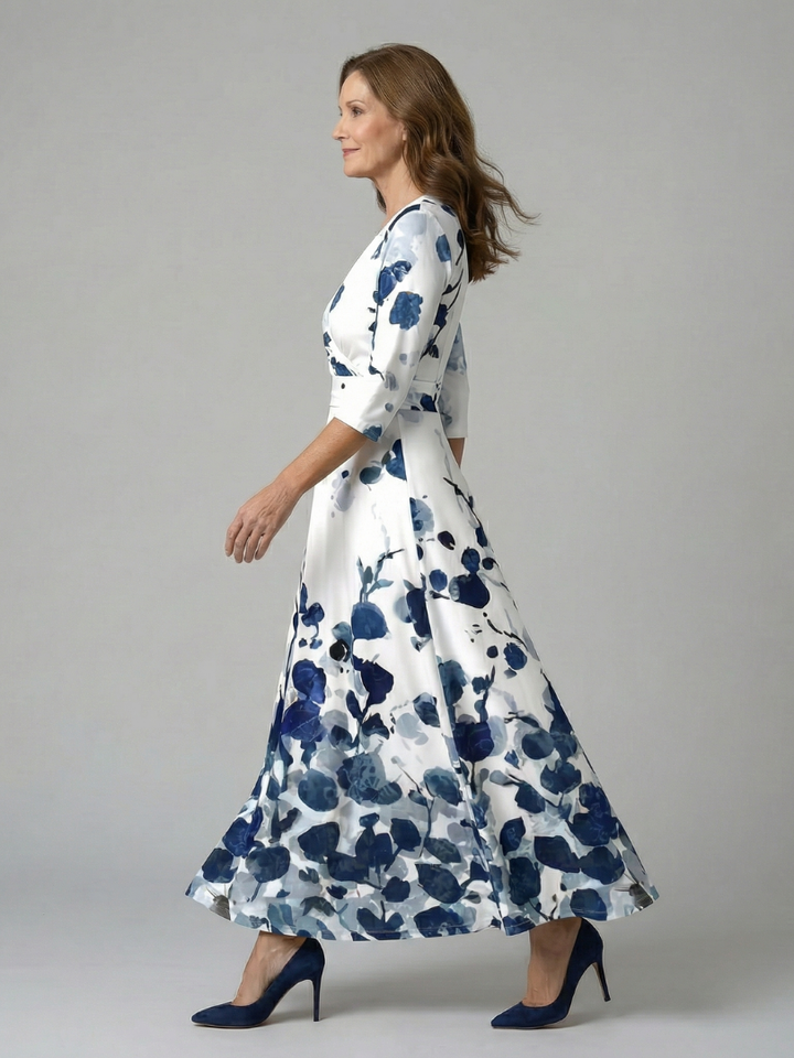 Versatile women's floral cross wrap midi dress, easily styled for casual to party looks.