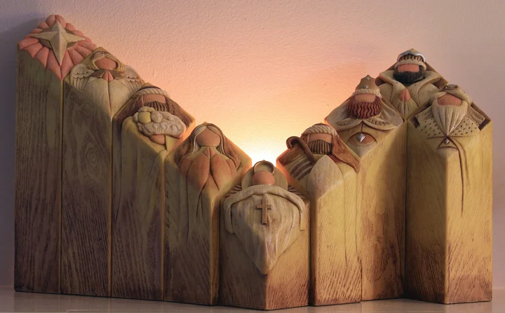 Collectible Heaven Nativity pillar statues. Religious Christmas decor, perfect as a spiritual gift set.