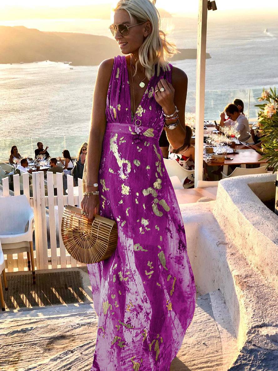 Sleeveless bronze sequin V-neck long dress for women, a radiant choice for evening events and parties.
