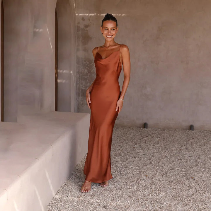 Sophisticated women's open back maxi dress, an elegant choice for formal events & special occasions.
