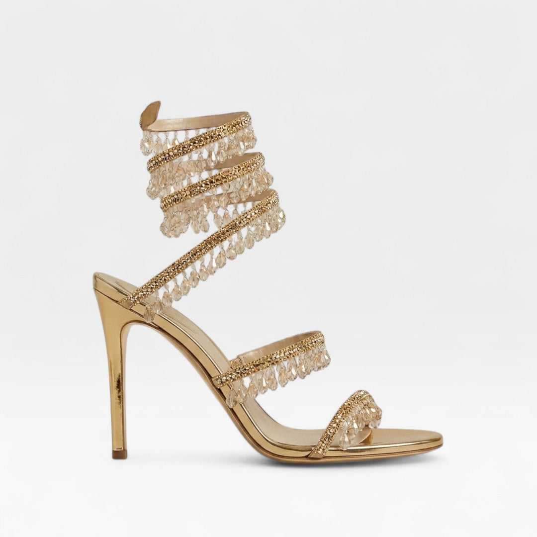 Glamorous women's sparkling high heel sandals with strappy design, ultimate evening party shoes.