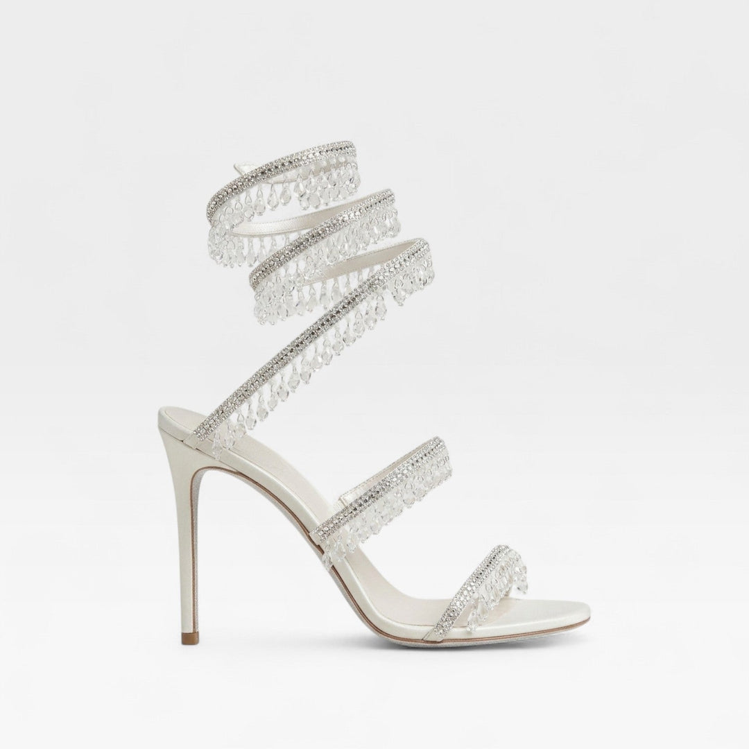 Luxury women's sparkling strappy high heel sandals, ideal party or wedding guest footwear.