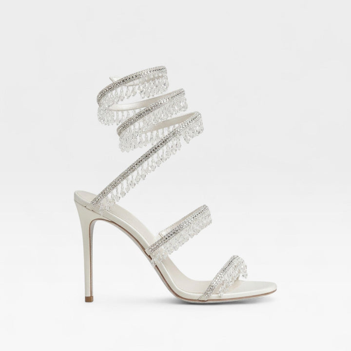 Luxury women's sparkling strappy high heel sandals, ideal party or wedding guest footwear.