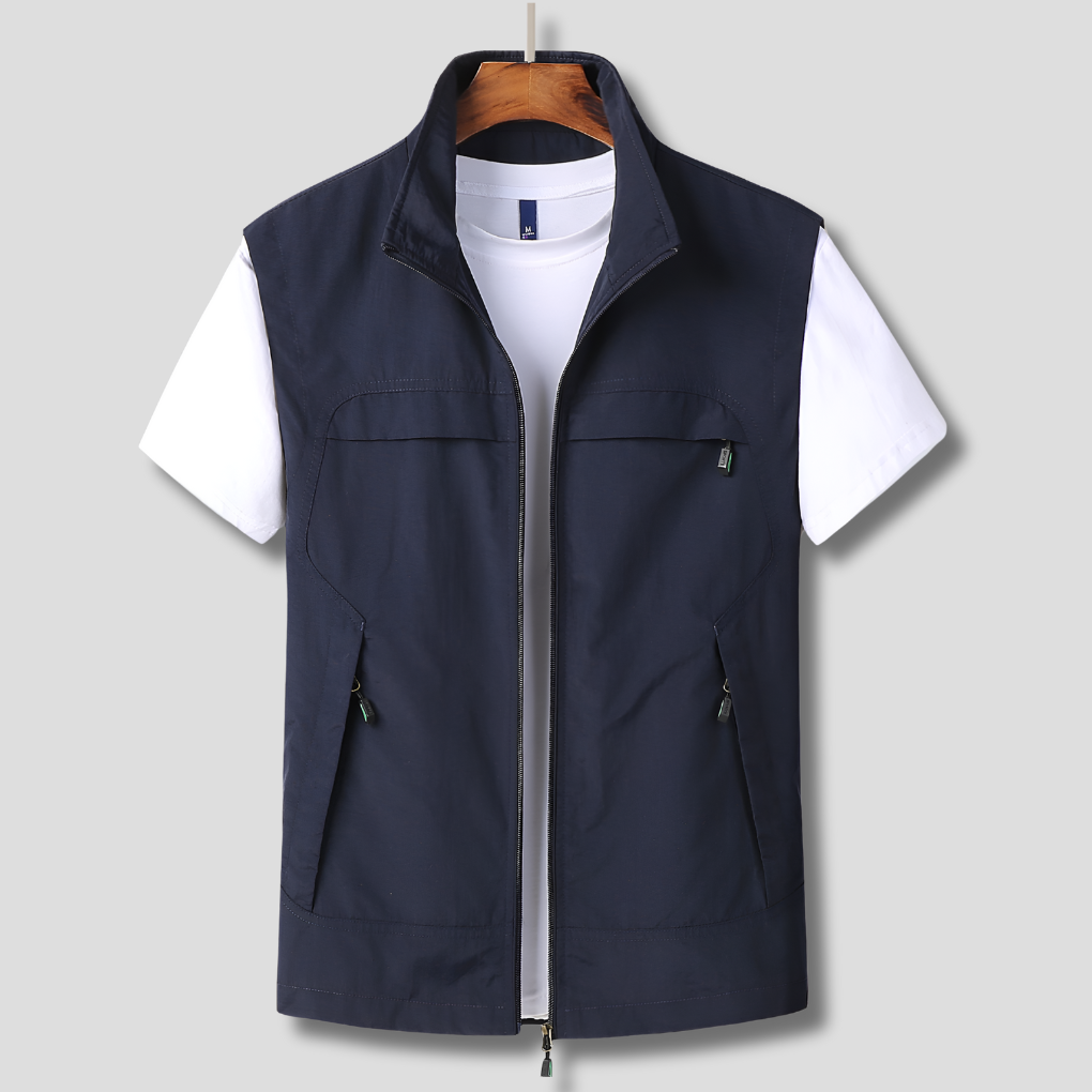 Men's quick-dry outdoor vest, lightweight, multi-pocket design, perfect for hiking and travel.