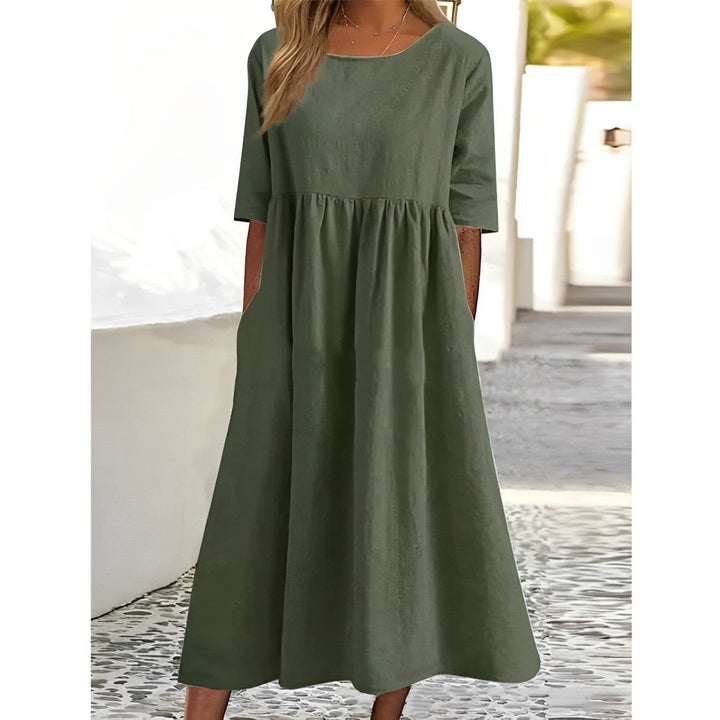 Chic women's midi dress, a versatile summer outfit and comfortable everyday apparel for all-season fashion.