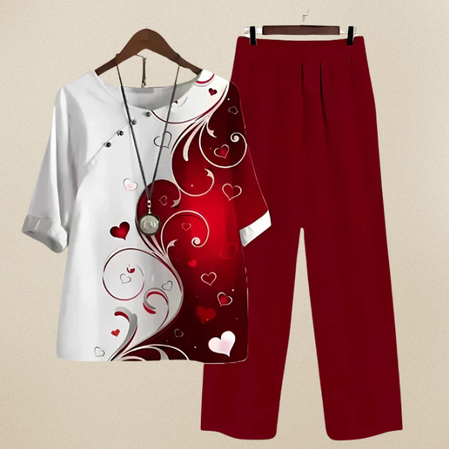 Elegant women's co-ord shirt and trouser set. Comfortable, chic two-piece ensemble for spring/summer fashion.