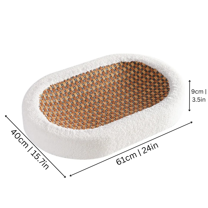 Cozy cat lounge bed with integrated sisal scratcher, offering a comfortable retreat & scratch deterrent.