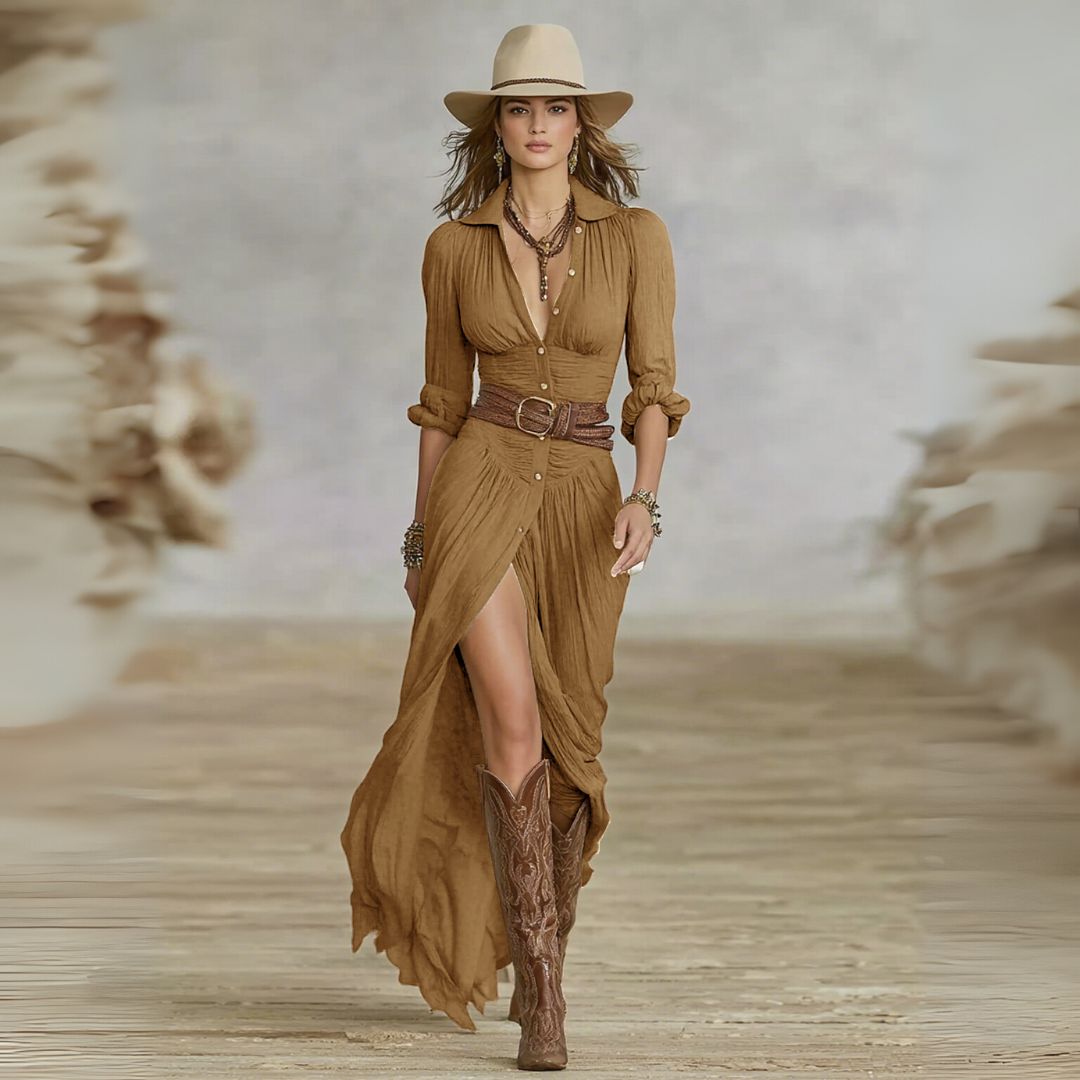 Versatile women's elegant belted maxi shirt dress, ideal for both formal & casual wear. Comfortable and stylish.