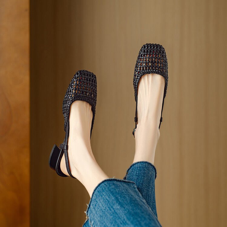 Comfortable women's braided slingback sandals. Chic block heel, versatile design, perfect for summer fashion.