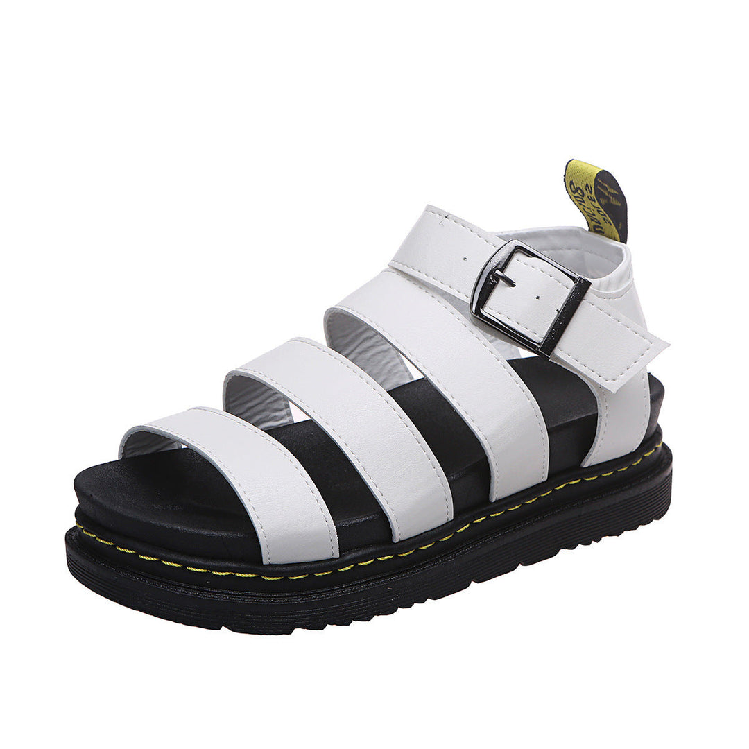 Fashionable women's open-toe platform sandals, triple straps, and a chic ankle buckle for summer style.