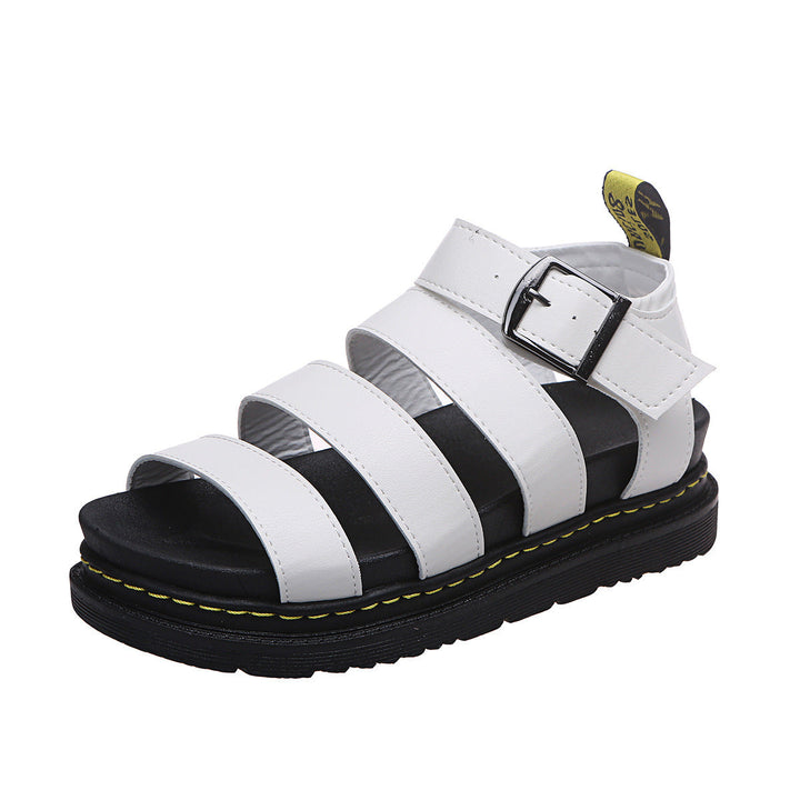 Fashionable women's open-toe platform sandals, triple straps, and a chic ankle buckle for summer style.