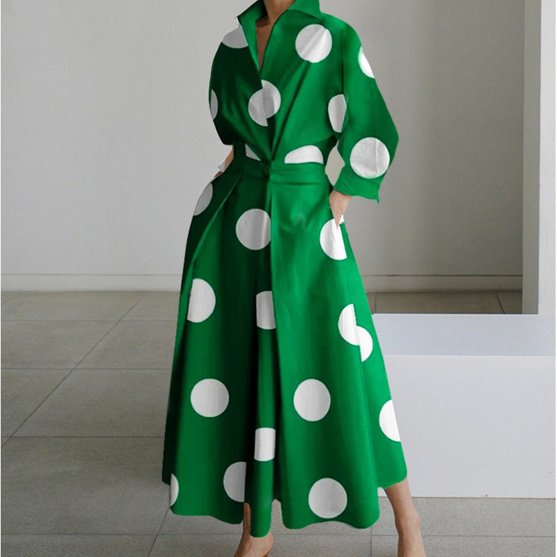 Elegant women's front wrap collared maxi dress, a stylish long dress for spring & summer.