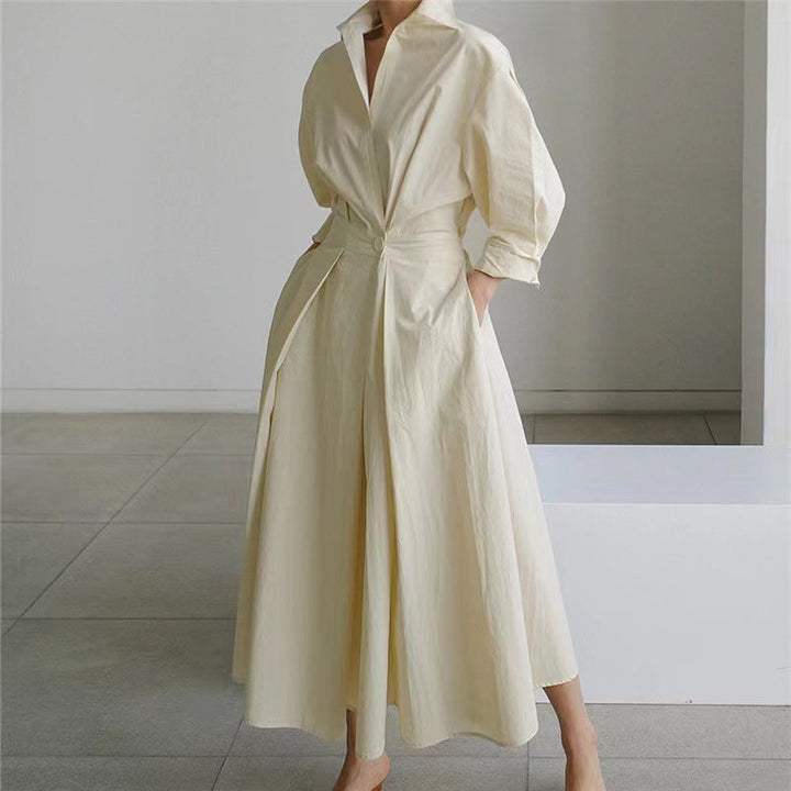 Elegant women's spring/summer collared wrap maxi dress, perfect for garden parties.