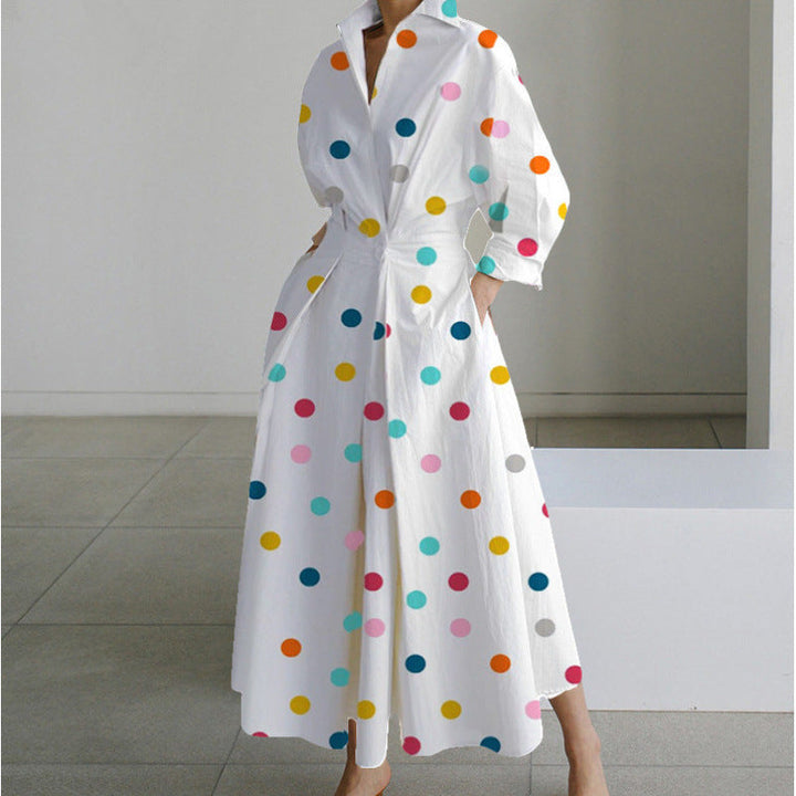Versatile women's elegant maxi dress with front wrap & collar for casual or formal wear.