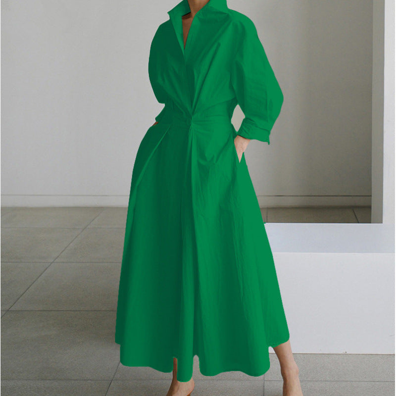 Flattering women's front wrap collared long maxi dress, ideal for spring & summer.