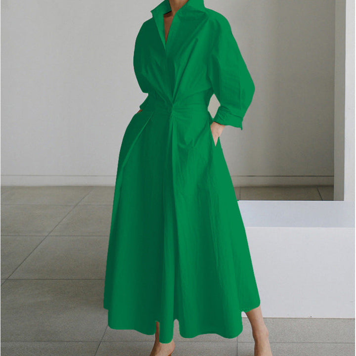 Flattering women's front wrap collared long maxi dress, ideal for spring & summer.