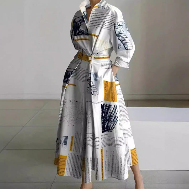 Women's elegant front wrap collared maxi dress. Versatile day-to-evening style.