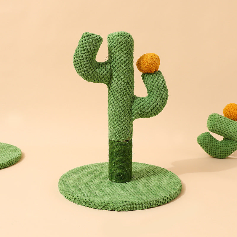 Vibrant green cat cactus scratching post, featuring strong sisal for optimal claw care.