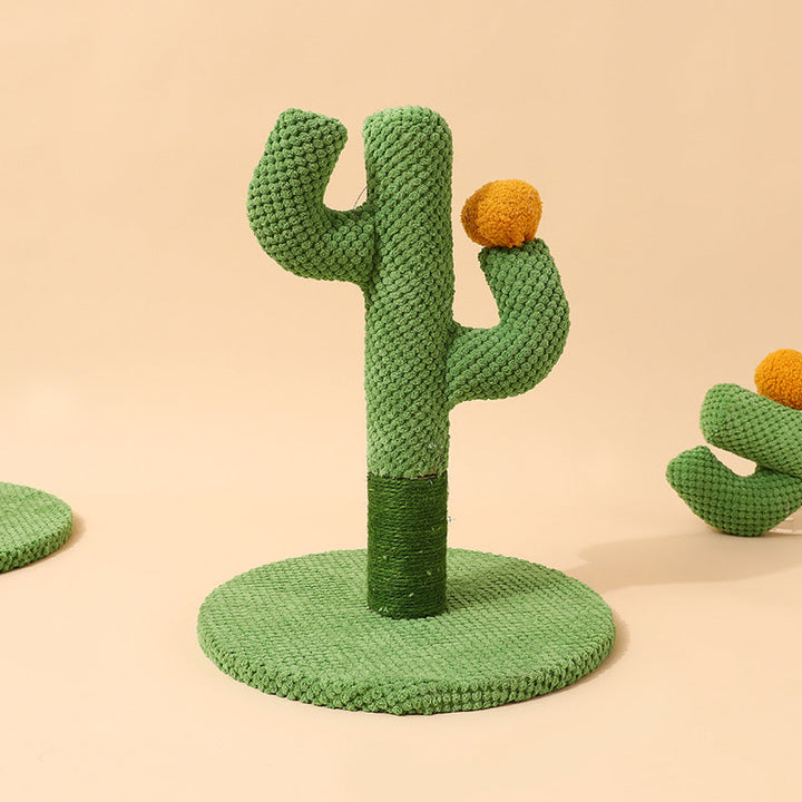 Vibrant green cat cactus scratching post, featuring strong sisal for optimal claw care.
