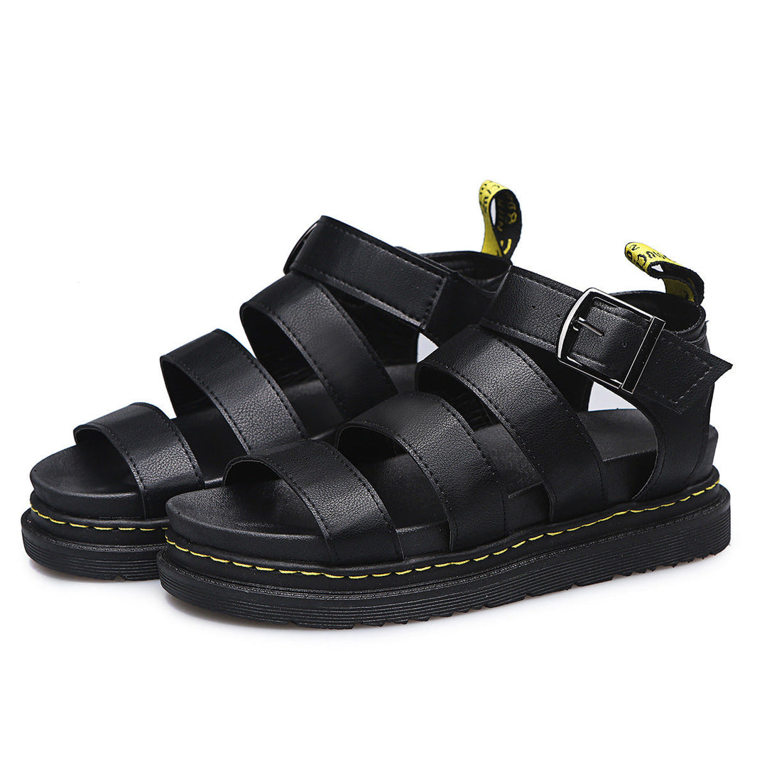 Comfortable women's platform sandals with triple straps and an adjustable ankle buckle, great for casual wear.