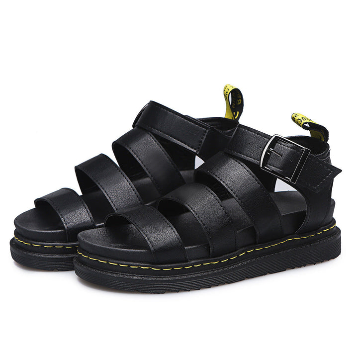 Comfortable women's platform sandals with triple straps and an adjustable ankle buckle, great for casual wear.