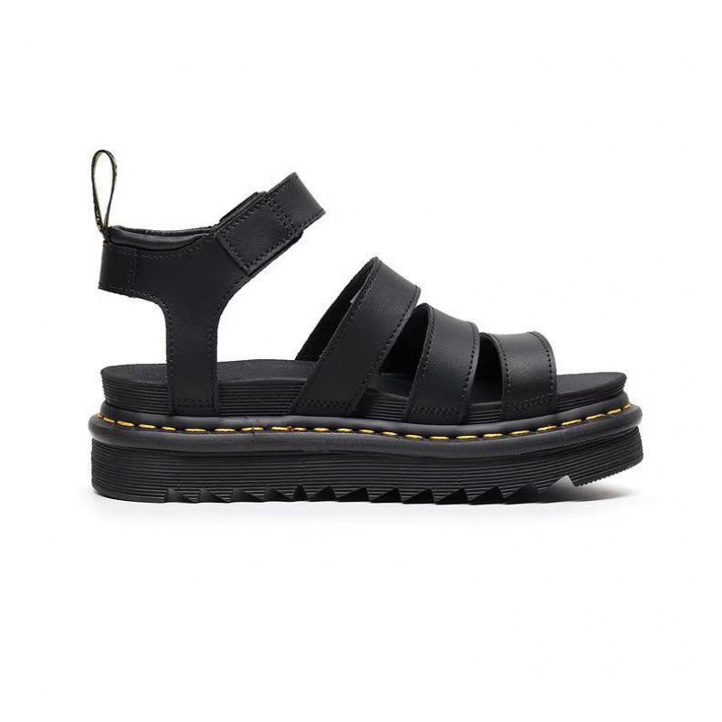 Elegant women's triple strap platform sandals with a sleek ankle buckle for a fashionable summer look.