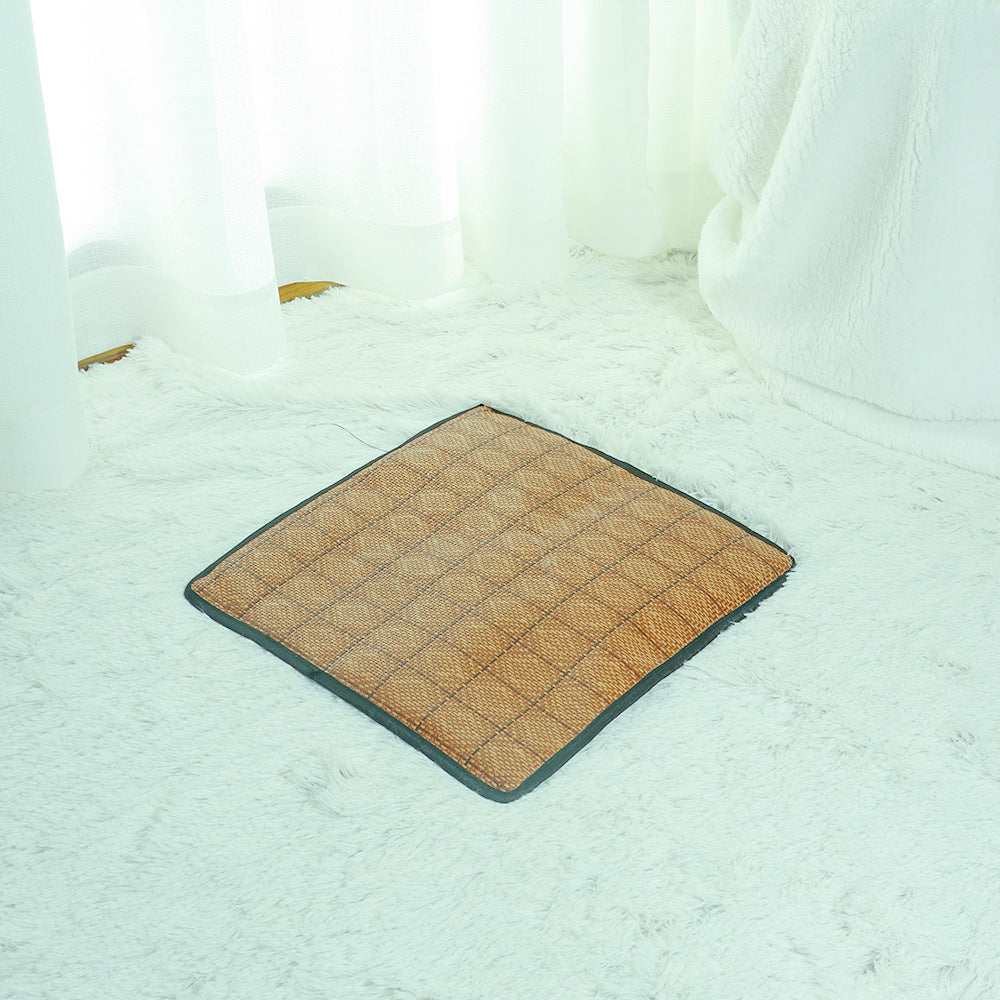 Adorable cat relaxing in its premium cooling tent bed, enjoying the comfortable and natural rattan mat.
