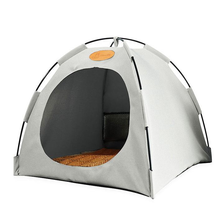 Elegant cooling cat tent bed featuring a durable rattan mat for a cozy, comfortable, and stylish pet retreat.