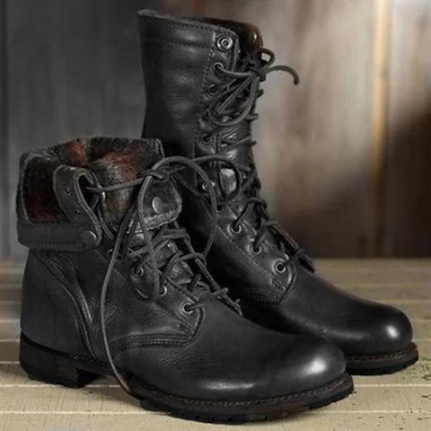 Comfortable women's mid-calf lace-up boots, ideal for everyday casual wear in fall and winter.