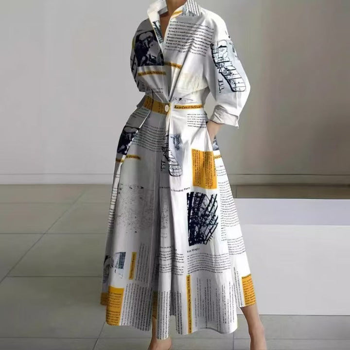 Full-length women's elegant front wrap collared maxi dress, versatile for any occasion.