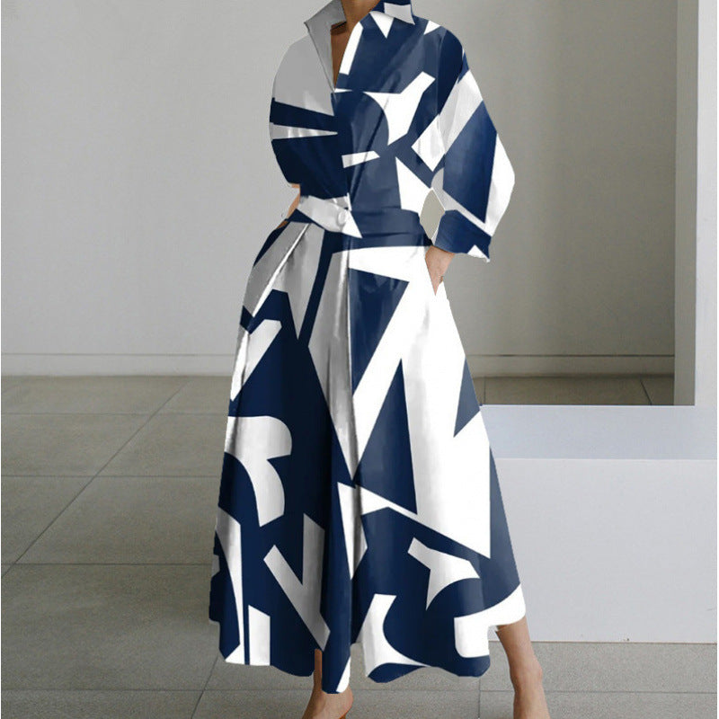 Elegant women's long wrap maxi dress with collar, a versatile day or evening dress.