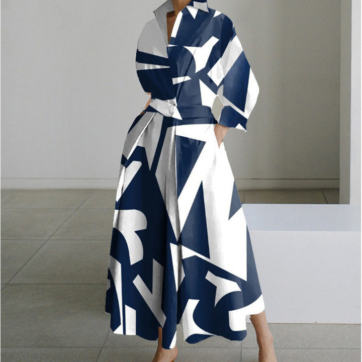 Elegant women's long wrap maxi dress with collar, a versatile day or evening dress.