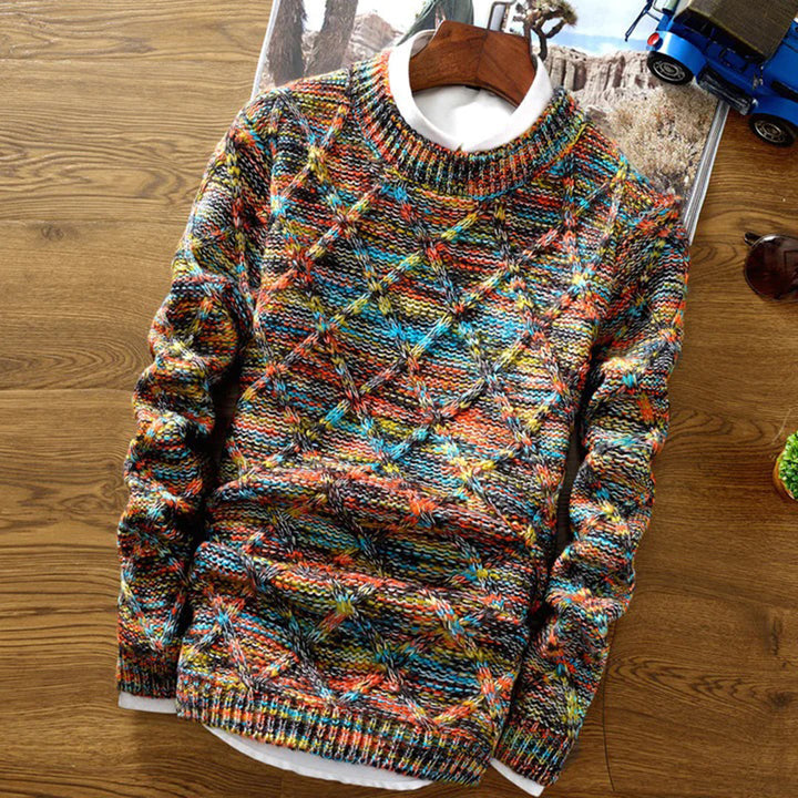 Men's stylish knit crew neck sweater with diamond pattern. Perfect for casual fall & winter fashion & everyday comfort.